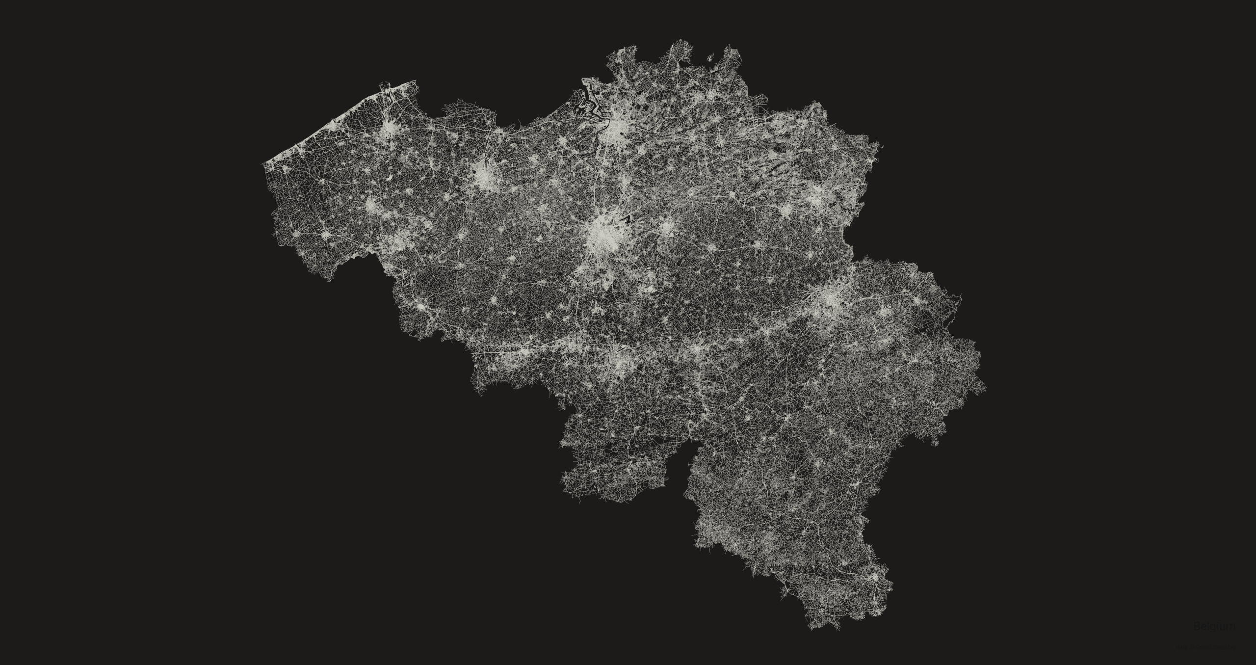 Visualisation of all roads in Belgium using city-roads