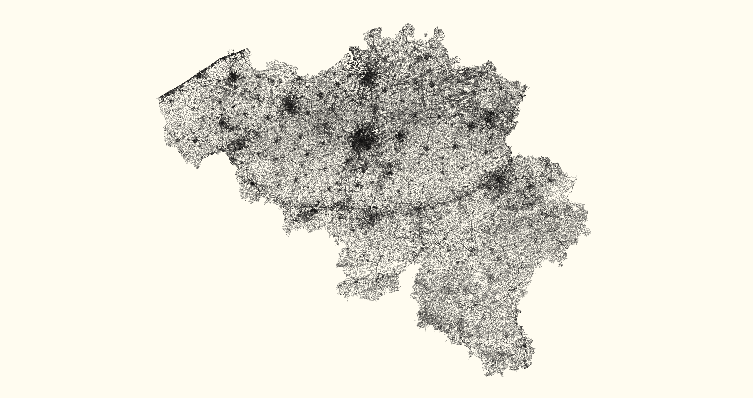 Visualisation of all roads in Belgium using city-roads